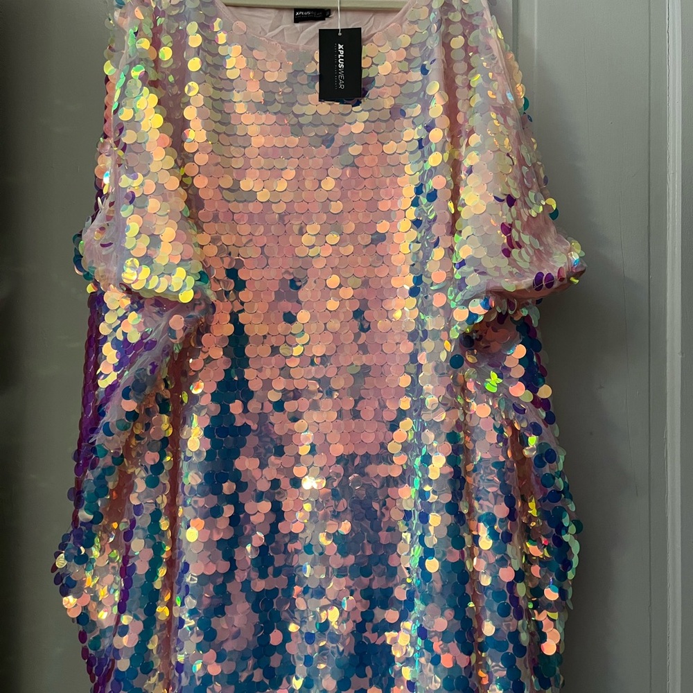 Pink Sequin Mini Dress with Dolman Sleeves